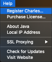 Help -> Register Charles...