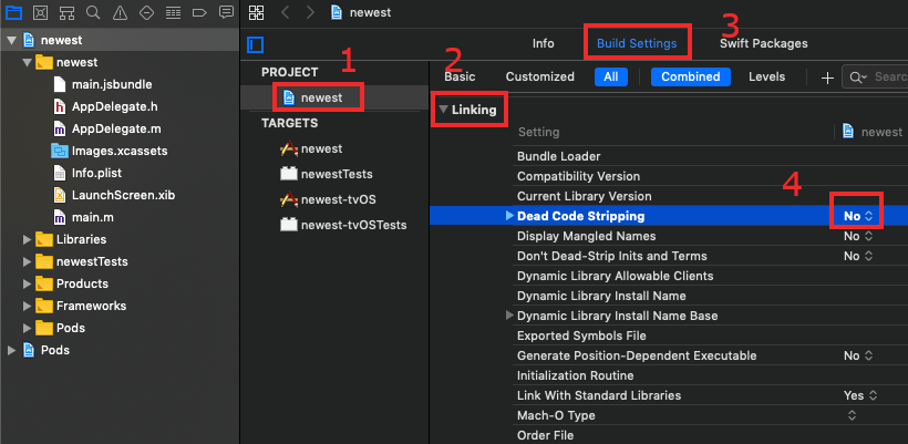 Set Dead Code Stripping to NO