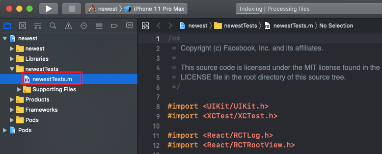 Change the Tests.m file code of the Tests project