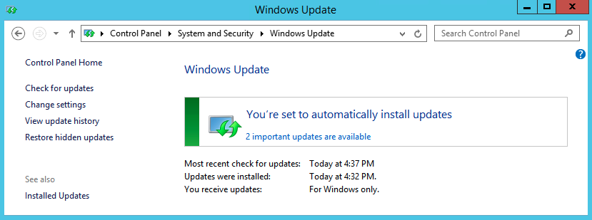 Control Panel -> System and Security -> Windows Update -> Check for updates.