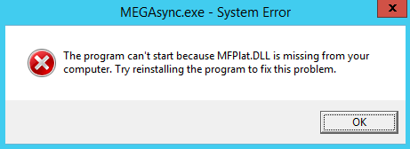 The program can't start because MFPlat.DLL is missing from your computer. Try reinstalling the program to fix this problem.